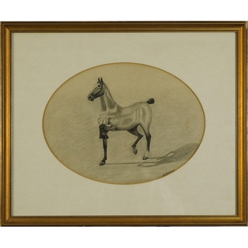 1725 - E Haywood - Horse studies, pair of early 20th century oval charcoals, one dated 1915, mounted, frame... 