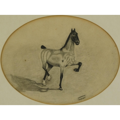 1725 - E Haywood - Horse studies, pair of early 20th century oval charcoals, one dated 1915, mounted, frame... 