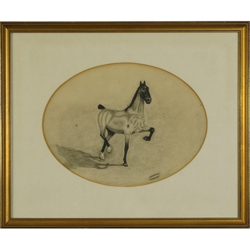 1725 - E Haywood - Horse studies, pair of early 20th century oval charcoals, one dated 1915, mounted, frame... 