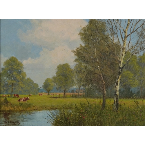 1699 - Willem Jacobus Alberts - Willows by the stream and cattle grazing, pair of Dutch oil on canvasses, e... 