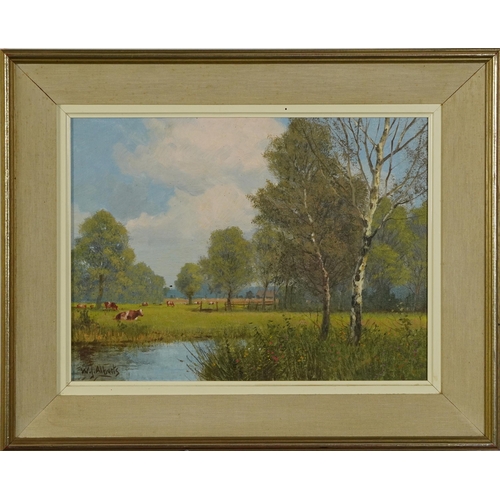 1699 - Willem Jacobus Alberts - Willows by the stream and cattle grazing, pair of Dutch oil on canvasses, e... 