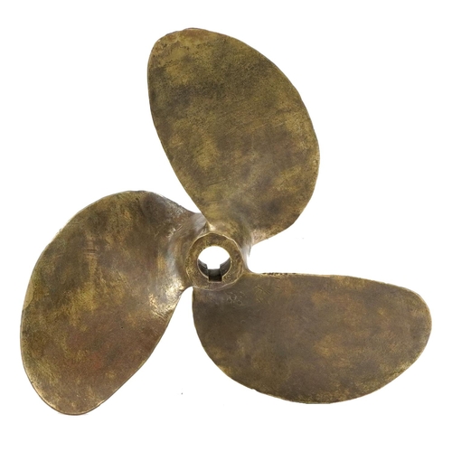 1493 - Phosphor bronze three blade boat propeller impressed D:425, 36cm in diameter