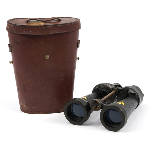 858 - Barr & Stroud, pair of British military interest binoculars with leather case, serial number 75576, ... 