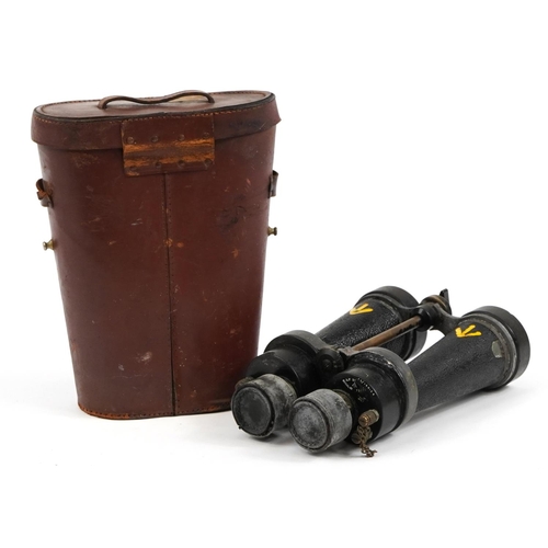 858 - Barr & Stroud, pair of British military interest binoculars with leather case, serial number 75576, ... 