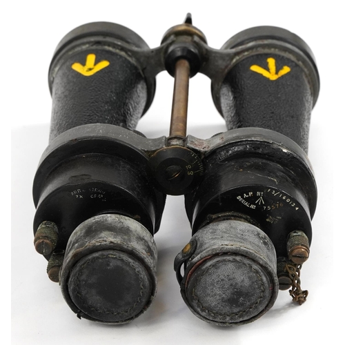 858 - Barr & Stroud, pair of British military interest binoculars with leather case, serial number 75576, ... 