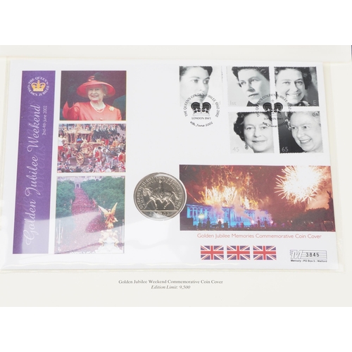 770 - The Queen's Golden Jubilee coin covers arranged in two albums including Isle of Man & Falklands cove... 