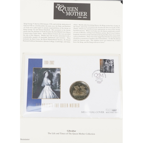 772 - Commemorative coin covers arranged in two albums including The Life and Times of The Queen Mother co... 