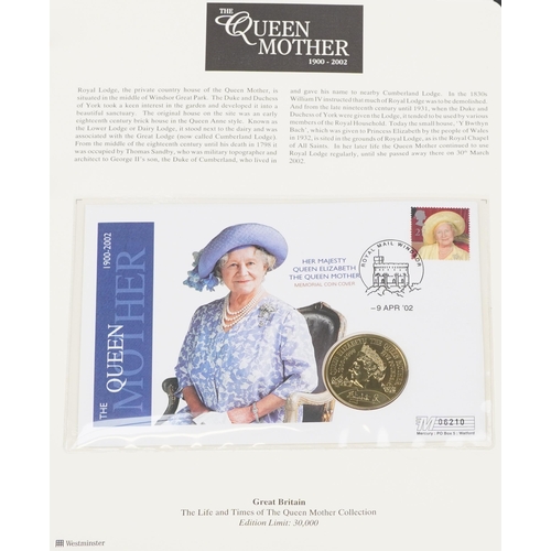 772 - Commemorative coin covers arranged in two albums including The Life and Times of The Queen Mother co... 