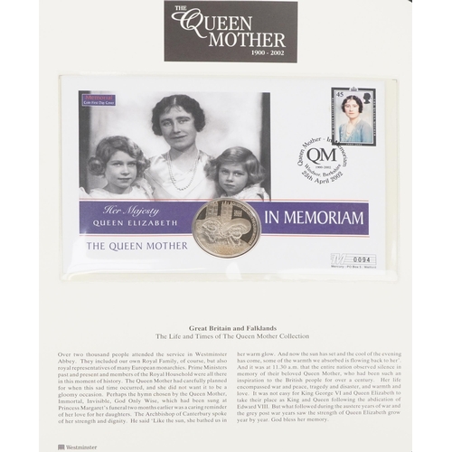 772 - Commemorative coin covers arranged in two albums including The Life and Times of The Queen Mother co... 