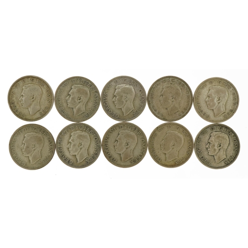 632 - Ten George VI two shillings, 1940, 41, 43, 111g