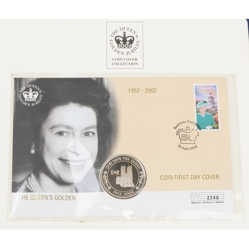 771 - The Queen's Golden Jubilee coin covers and stamps, some mint, arranged in two albums including Great... 