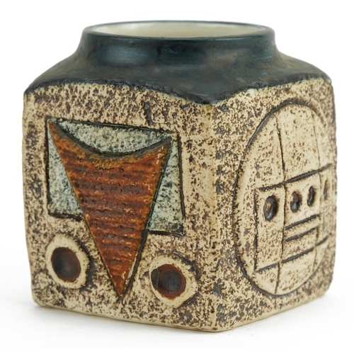 247 - Jane Fitzgerald for Troika, St Ives pottery marmalade pot hand painted and incised with an abstract ... 