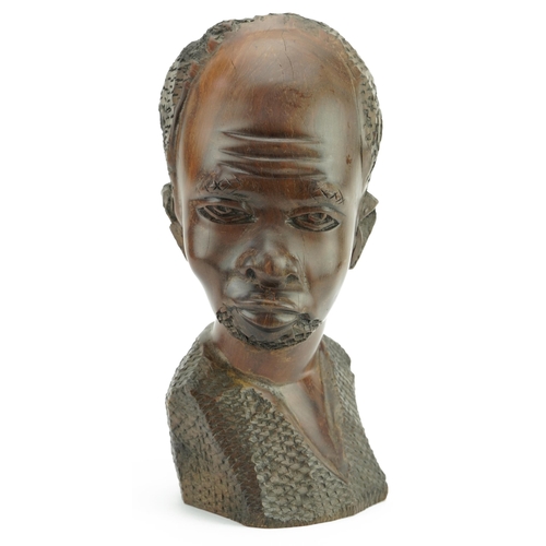 1488 - African tribal interest carved hardwood bust of a tribesman, 30.5cm high