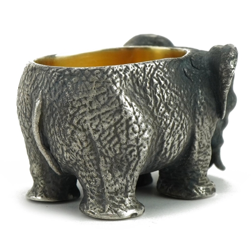 235 - Heavy silver open table salt in the form of an elephant with gilt interior and impressed Russian mar... 