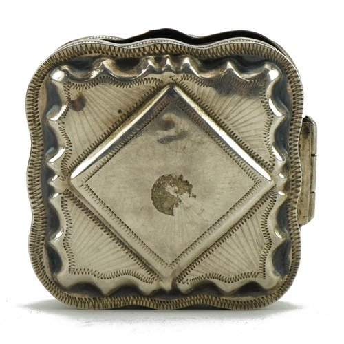 240 - Dutch silver snuff box, the hinged lid with engraved decoration, 5cm wide, 27.3g