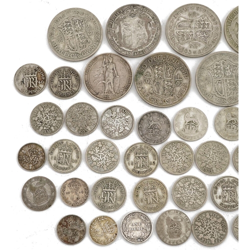 630 - Collection of predominantly pre 1947 British coins including half crowns and sixpences, 209.0g