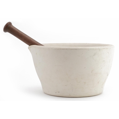 853 - Military interest Wedgwood Best Composition mortar with hardwood pestle, impressed marks to the base... 