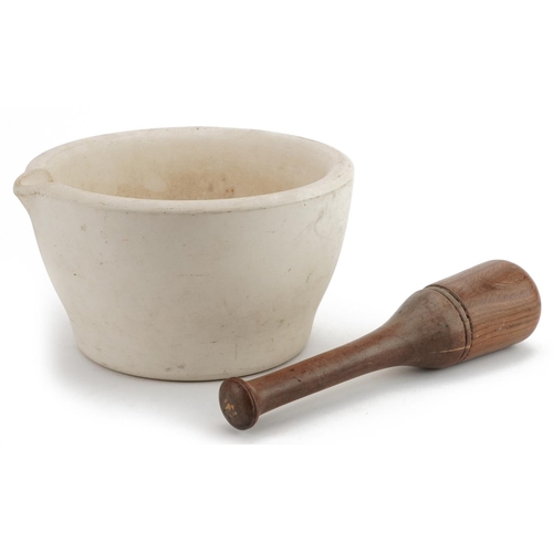 853 - Military interest Wedgwood Best Composition mortar with hardwood pestle, impressed marks to the base... 