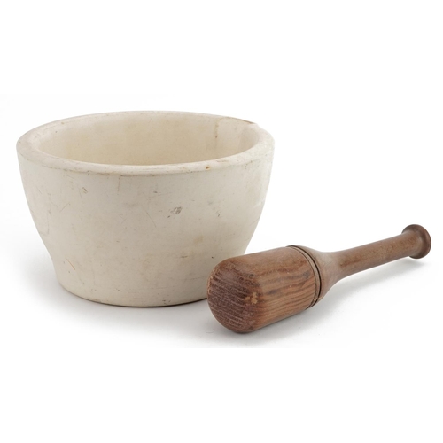 853 - Military interest Wedgwood Best Composition mortar with hardwood pestle, impressed marks to the base... 