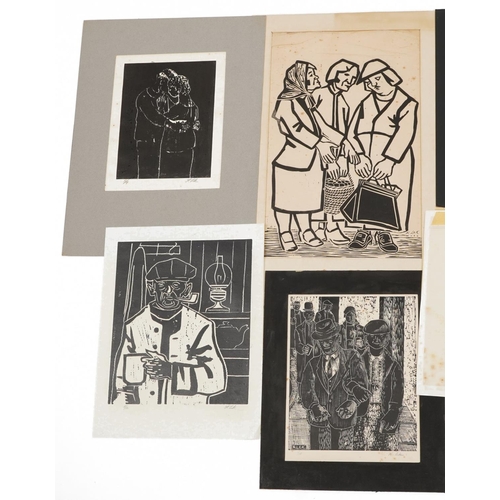 1512 - Karel Lek - Ten pencil signed Welsh prints, some mounted, each unframed, the largest 46cm x 29cm exc... 