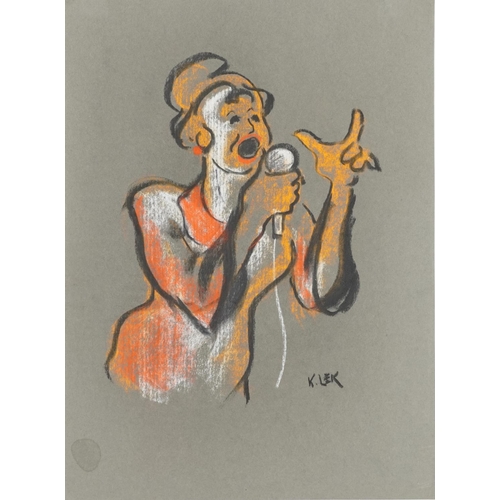 1511 - Karel Lek - Jazz singer and two others, three chalks, unframed, the largest 41cm x 30cm