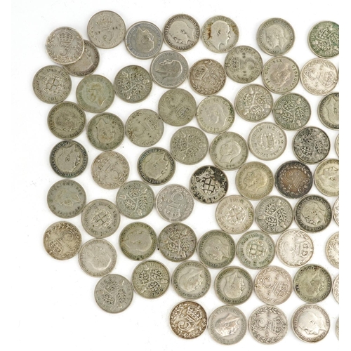 674 - Collection of Victorian and later thrupenny bits, 155g