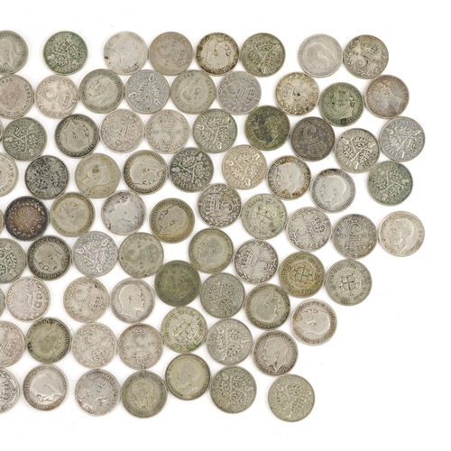 674 - Collection of Victorian and later thrupenny bits, 155g