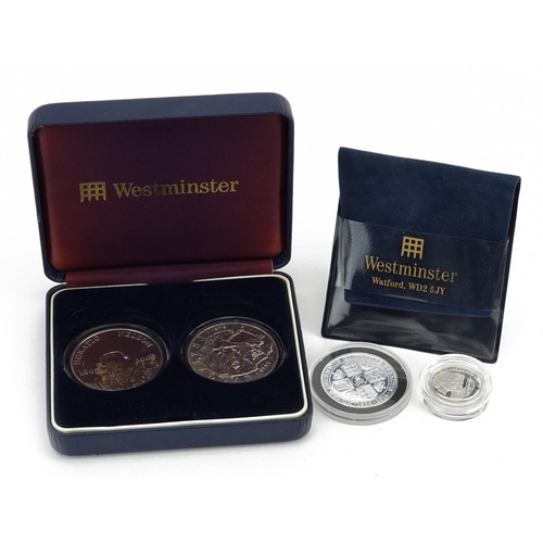 678 - British coinage, some silver proof, including The Battle of Trafalgar five pound pair and Guernsey o... 