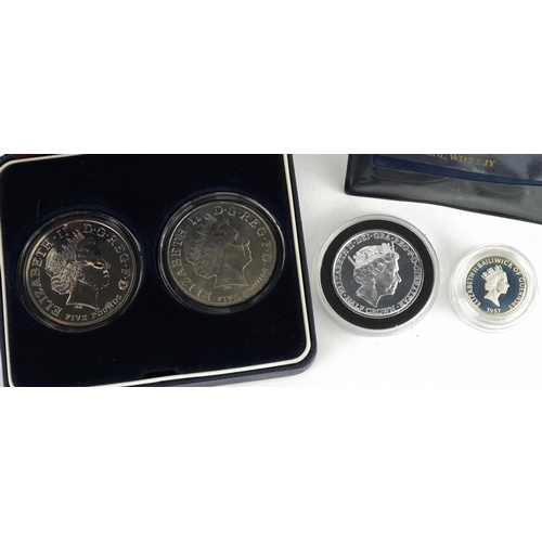 678 - British coinage, some silver proof, including The Battle of Trafalgar five pound pair and Guernsey o... 