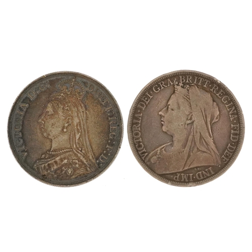 625 - Two Queen Victoria silver crowns comprising 1896 and 1887