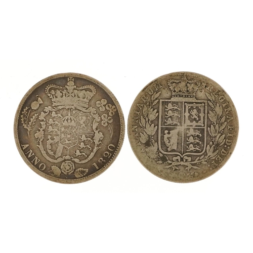 619 - Two silver half crowns comprising George IV 1820 and Victoria Young Head 1878