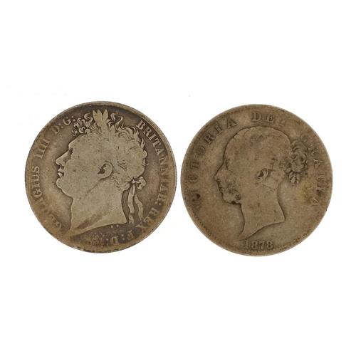 619 - Two silver half crowns comprising George IV 1820 and Victoria Young Head 1878