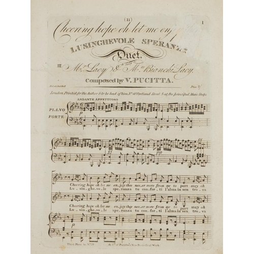 729 - Georgian book of sheet music composed by Vencenzo Pucitta with hand written ink inscriptions