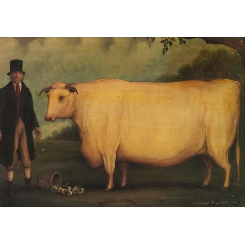 1698 - Mr Charges Prize White Bull, print in colour housed in a wood frame, 29.5cm x 20cm excluding the fra... 