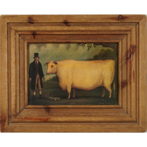 1698 - Mr Charges Prize White Bull, print in colour housed in a wood frame, 29.5cm x 20cm excluding the fra... 