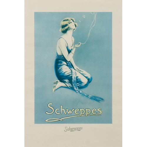 799 - Schweppes, Cider, Tonic Water, Ginger Ale and Lemon Squash, set of six posters, framed and glazed, e... 