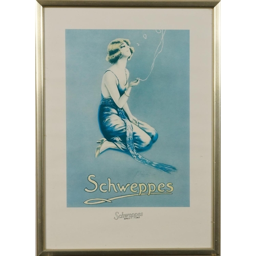 799 - Schweppes, Cider, Tonic Water, Ginger Ale and Lemon Squash, set of six posters, framed and glazed, e... 