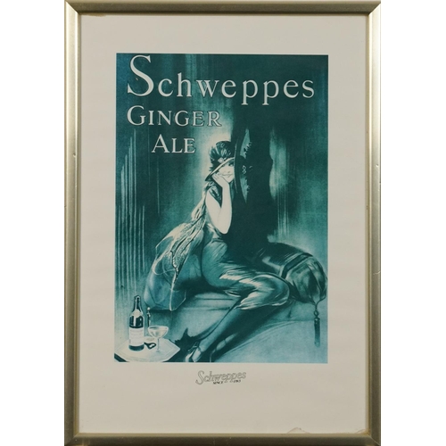 799 - Schweppes, Cider, Tonic Water, Ginger Ale and Lemon Squash, set of six posters, framed and glazed, e... 