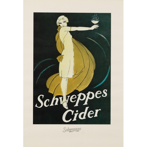 799 - Schweppes, Cider, Tonic Water, Ginger Ale and Lemon Squash, set of six posters, framed and glazed, e... 