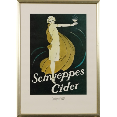 799 - Schweppes, Cider, Tonic Water, Ginger Ale and Lemon Squash, set of six posters, framed and glazed, e... 