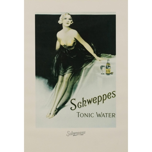 799 - Schweppes, Cider, Tonic Water, Ginger Ale and Lemon Squash, set of six posters, framed and glazed, e... 