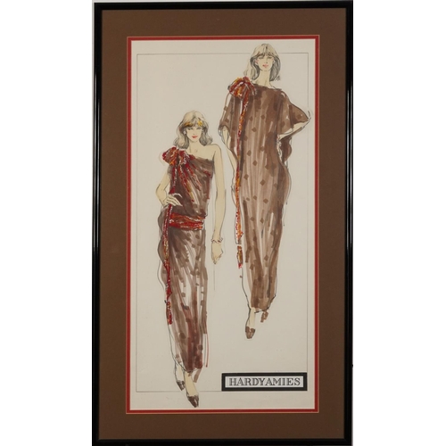 221 - 20th century fashion illustration for Hardy Amies, dressmaker to Queen Elizabeth II, mounted, framed... 