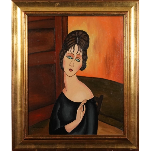 59 - Manner of Amadeo Modigliani - Portrait of a lady, Italian school oil on canvas, mounted and framed, ... 