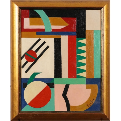 302 - Manner of Auguste Herbin - Abstract composition, geometric shapes, oil on board, mounted and framed,... 