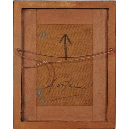 38 - Manner of Lucio Fontana - Abstract composition, acrylic and stones on board, inscribed verso, mounte... 