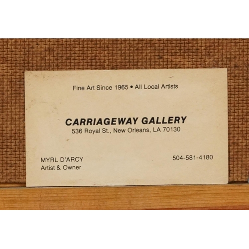 1437 - Myrl D'Arcy - Parisian cafe scene with archway, Carriageway Gallery New Orleans label verso, mounted... 