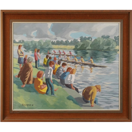 95 - Sean Hargadon '81- Regatta on the Shannon, 1980s oil on board, mounted and framed, 62cm x 49.5cm exc... 