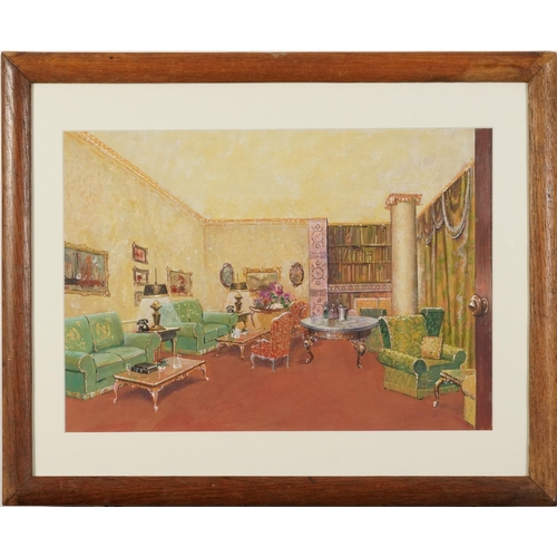 1613 - Edwardian interior scene, English school watercolour, mounted, framed and glazed, 41cm x 30cm exclud... 