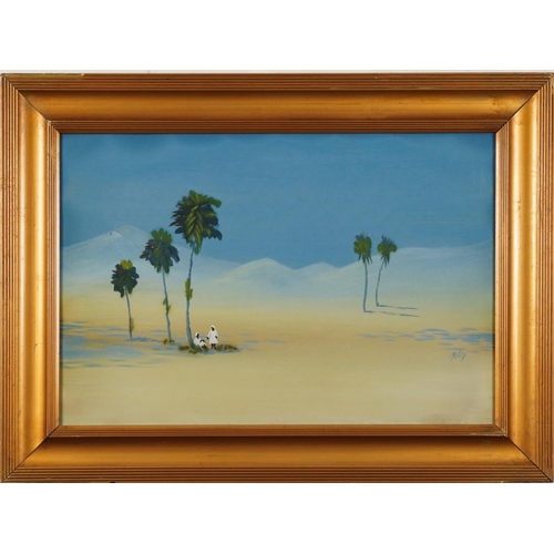 596 - M Bey - Desert landscapes with Arabs and camel, pair of signed gouaches, each mounted, framed and gl... 