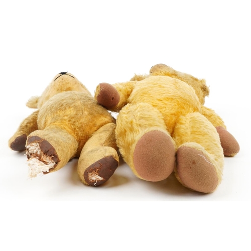 1610 - Two vintage golden teddy bears with jointed limbs, the largest 55cm high